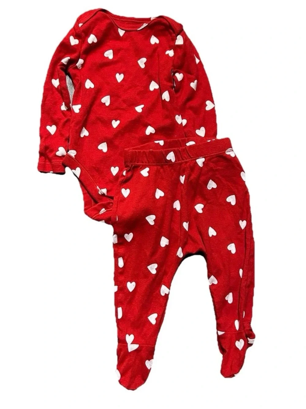Baby Girl Valentine’s Day Pink Red Hearts Bodysuits Pants Size 3-6 Months